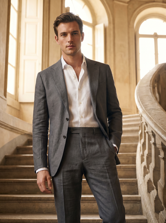 Graphite Gray Linen Groomsmen Suit — Custom Made to Measure - front view