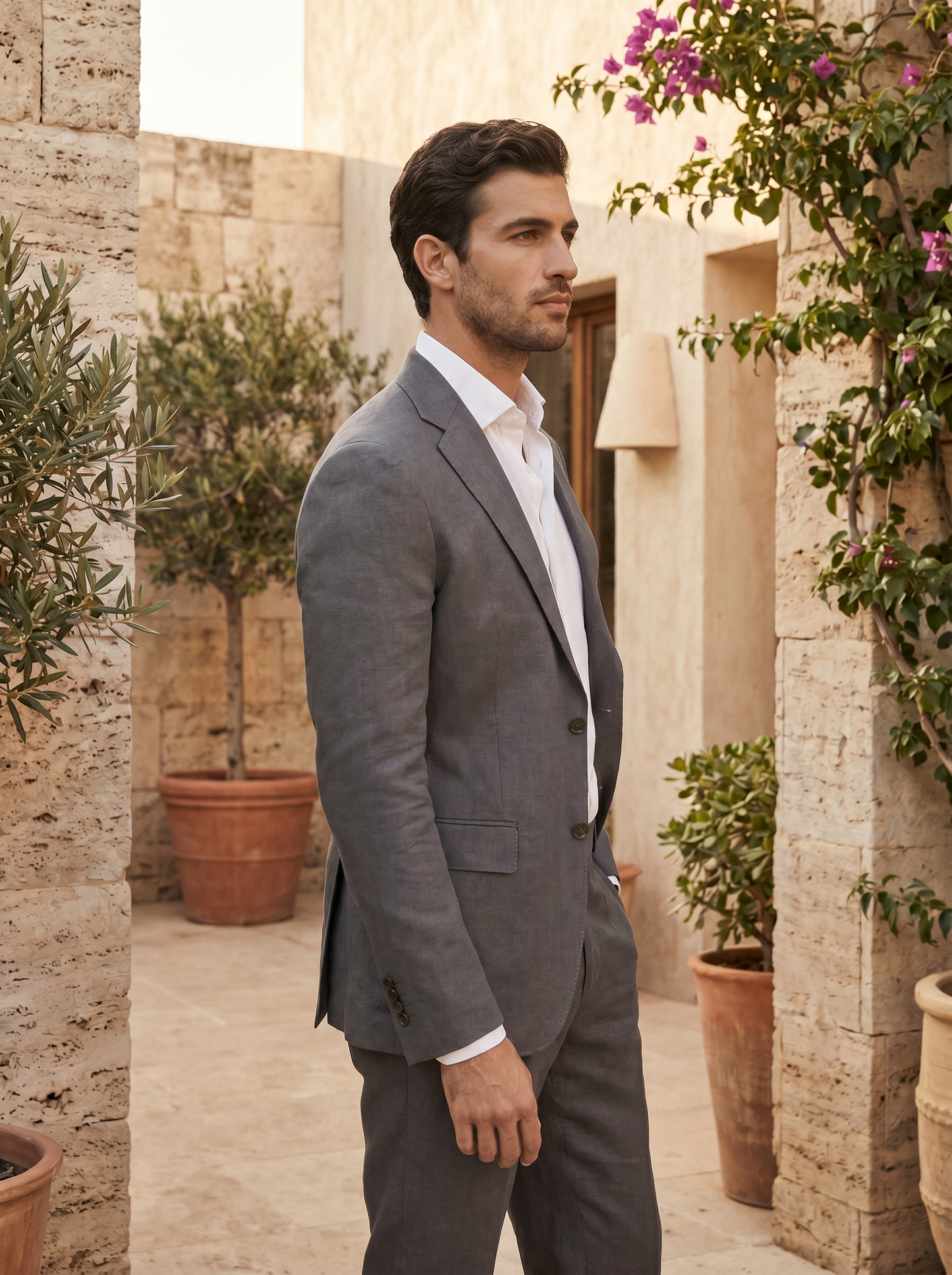 Graphite Gray Linen Suit — Custom Made to Measure - side view