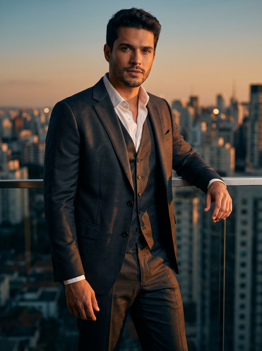 Graphite Gray Silk Blend 3-Piece Suit — Custom Made to Measure - front view