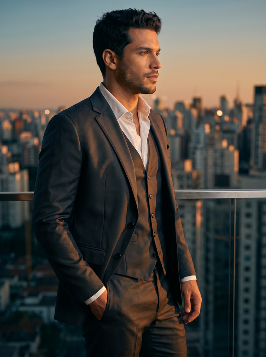 Graphite Gray Silk Blend 3-Piece Suit — Custom Made to Measure - side view