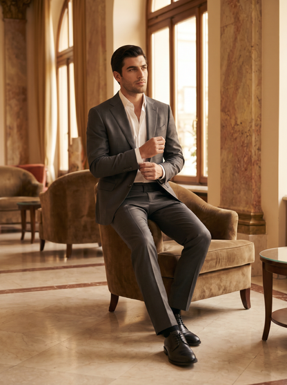 Graphite Gray Silk Blend Suit — Custom Made to Measure - seated view
