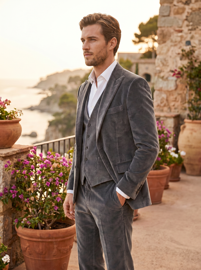 Graphite Gray Velvet 3-Piece Suit — Custom Made to Measure - side view
