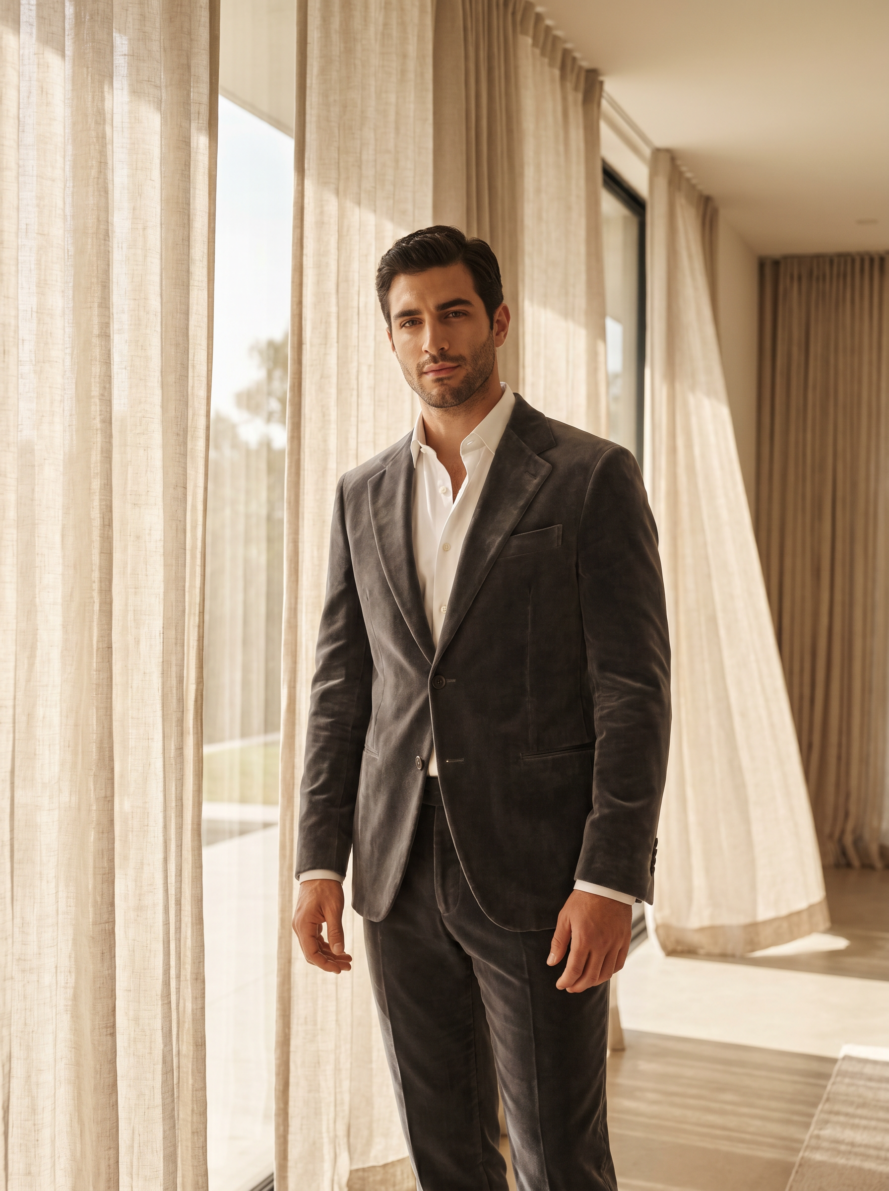 Graphite Gray Velvet Suit — Custom Made to Measure - front view