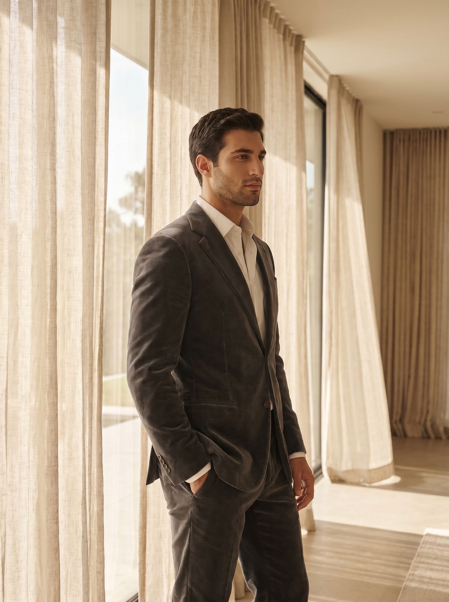 Graphite Gray Velvet Suit — Custom Made to Measure - side view