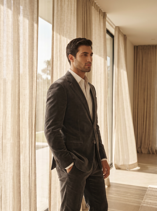 Graphite Gray Velvet Suit — Custom Made to Measure - side view