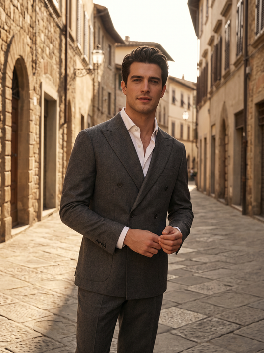 Graphite Gray Wool Double Breasted Suit — Custom Made to Measure - front view