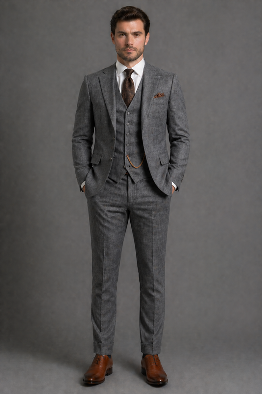 Graphite Gray Linen Slim Fit Suit — Custom Made to Measure