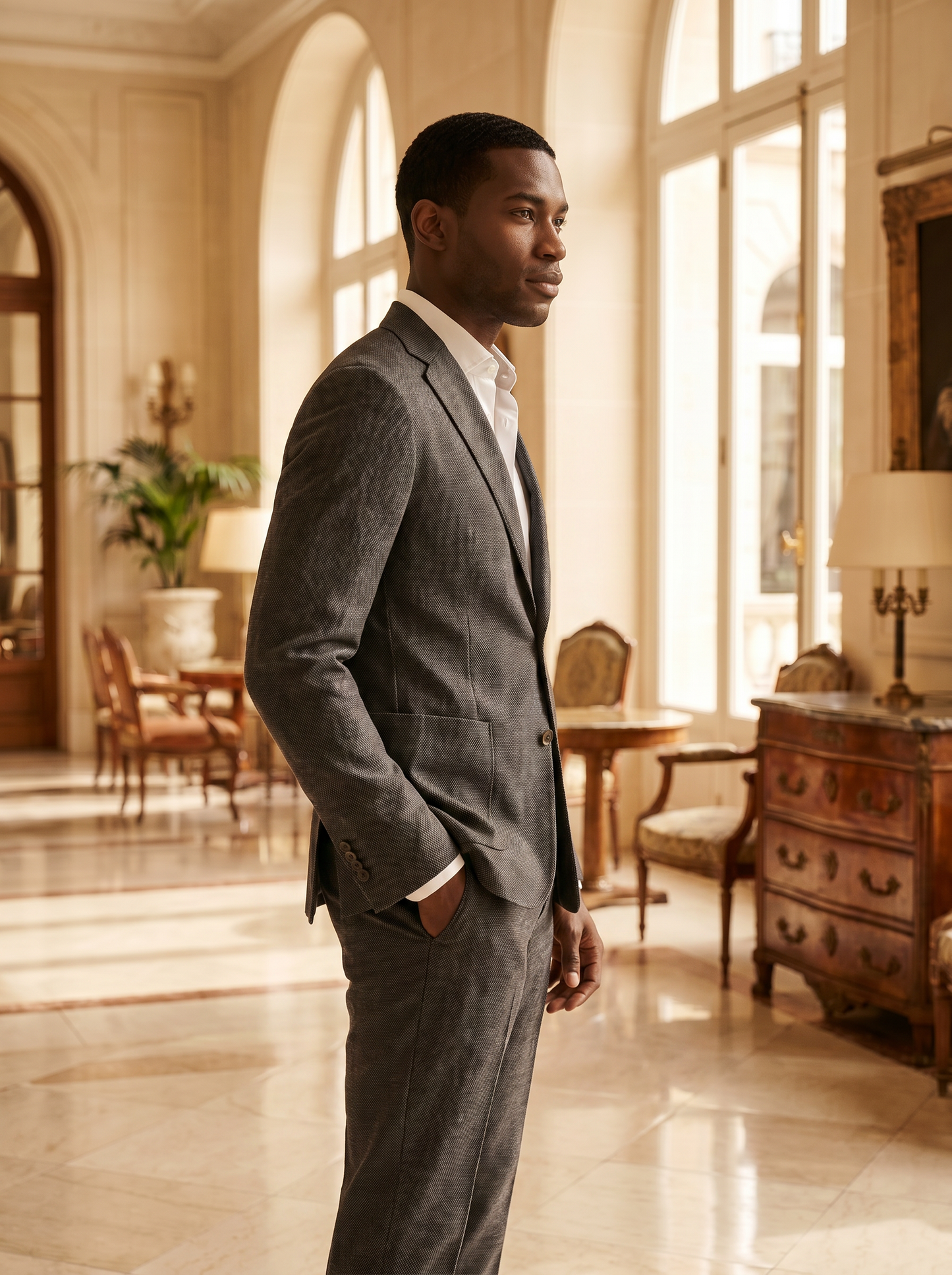 Gray Cotton Groomsmen Suit — Custom Made to Measure - side view