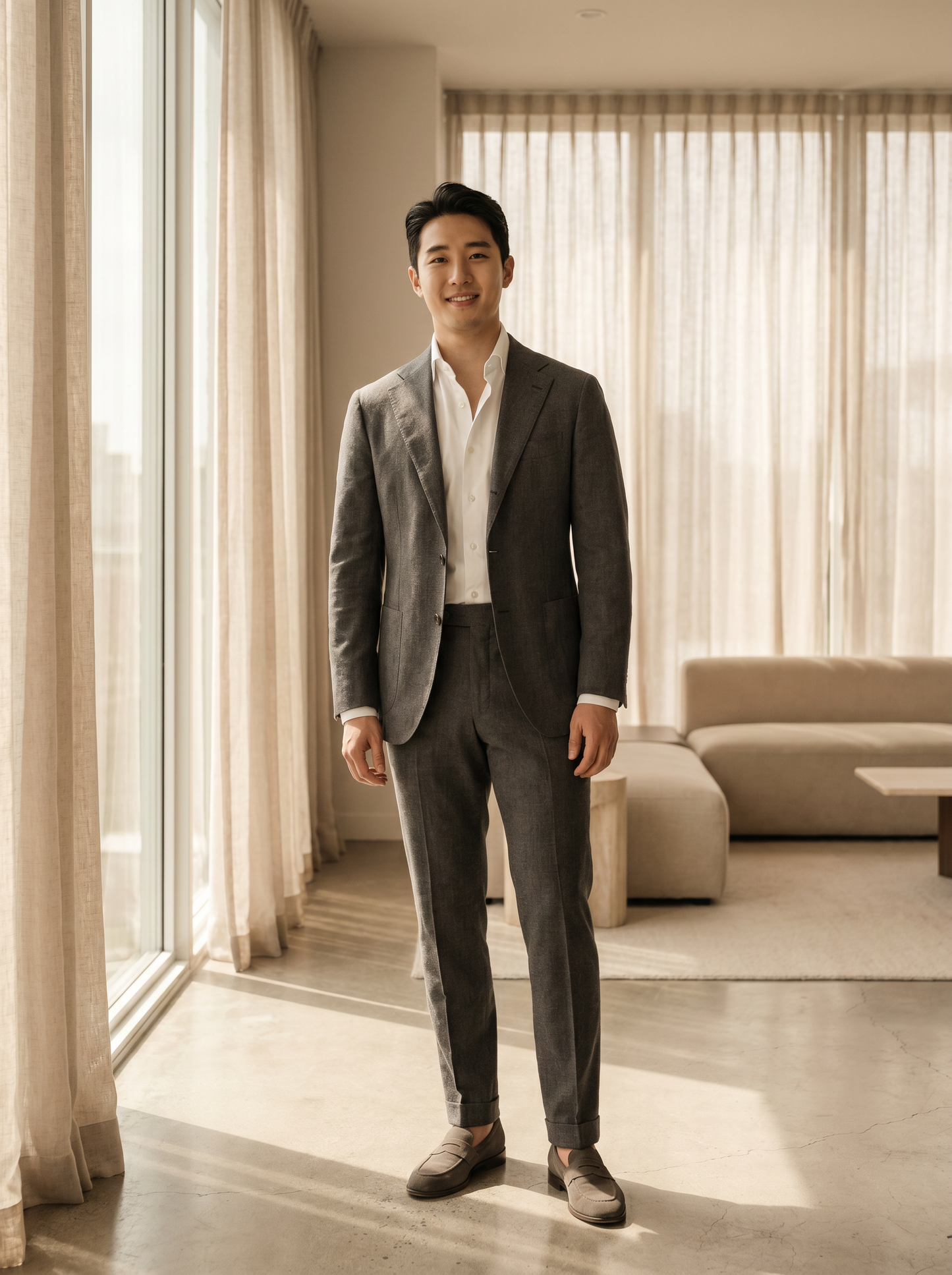 Gray Cotton Suit — Custom Made to Measure - front view