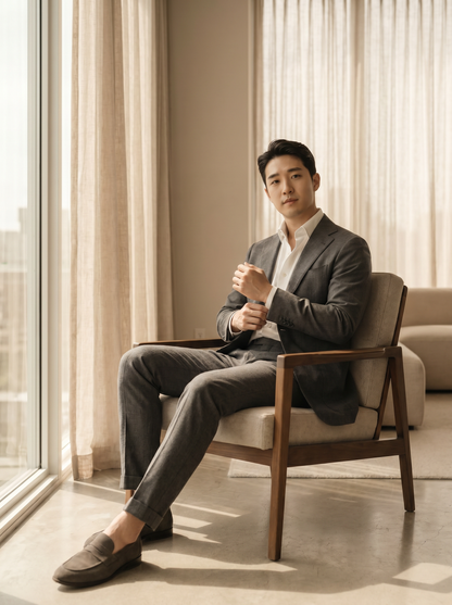 Gray Cotton Suit — Custom Made to Measure - seated view