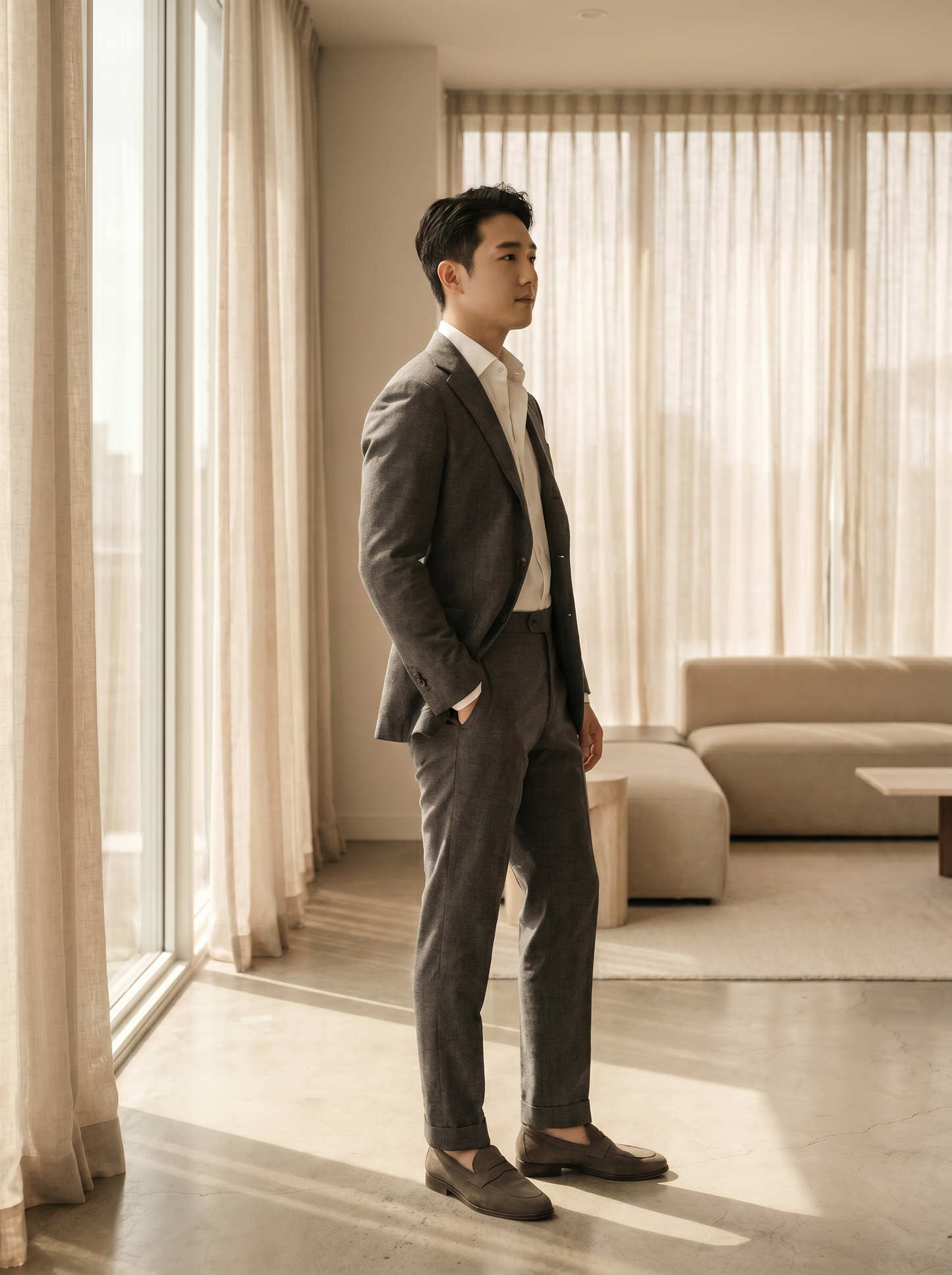 Gray Cotton Suit — Custom Made to Measure - side view