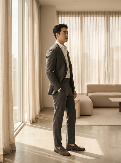 Gray Cotton Suit — Custom Made to Measure - side view
