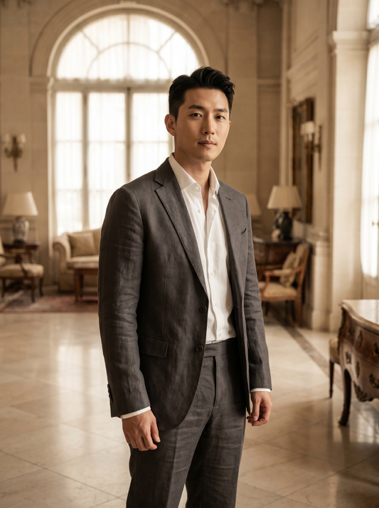 Gray Linen Suit — Custom Made to Measure - front view