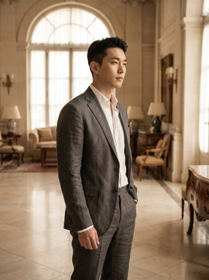 Gray Linen Suit — Custom Made to Measure - side view