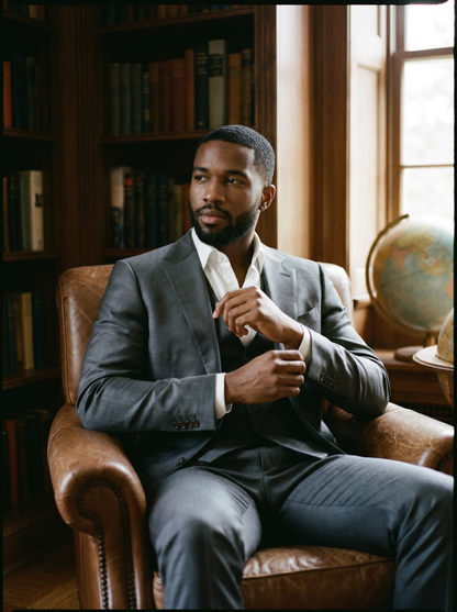 Gray Silk Blend 3-Piece Suit — Custom Made to Measure - seated view
