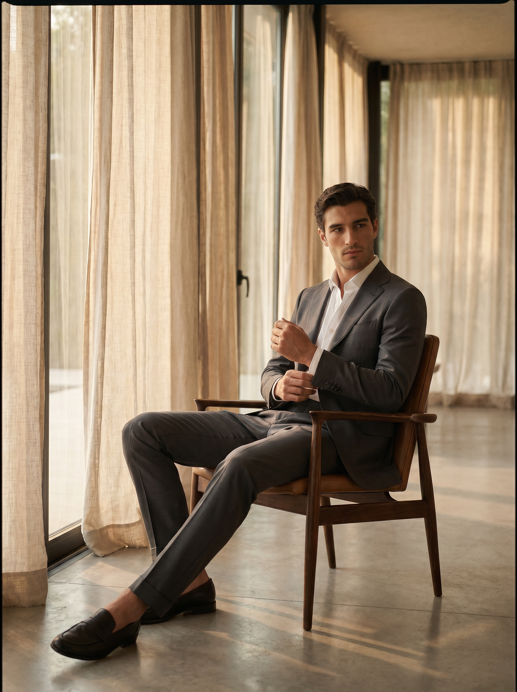 Gray Silk Blend Suit — Custom Made to Measure - seated view