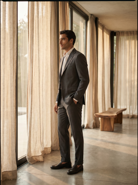 Gray Silk Blend Suit — Custom Made to Measure - side view