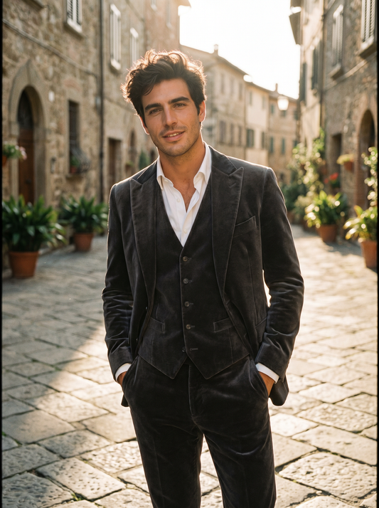 Gray Velvet 3-Piece Suit — Custom Made to Measure - front view