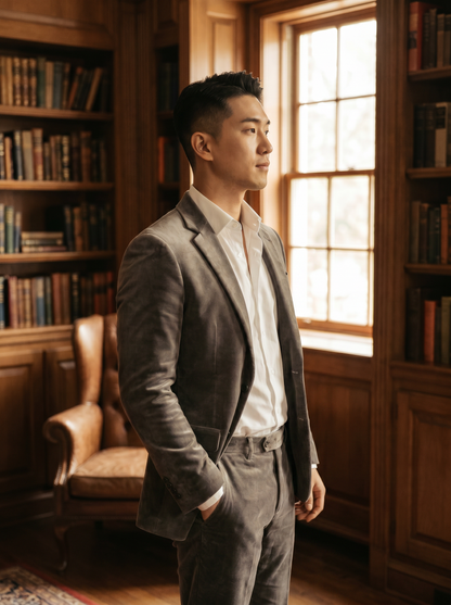 Gray Velvet Suit — Custom Made to Measure - side view