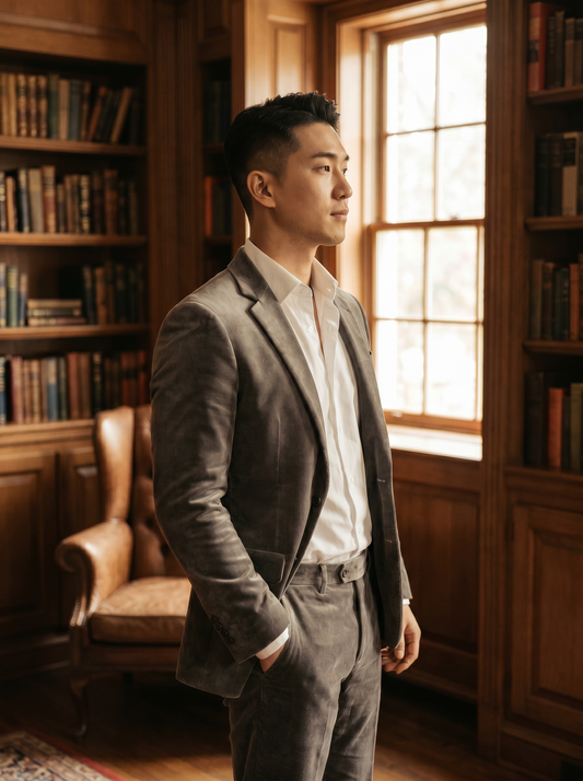 Gray Velvet Suit — Custom Made to Measure - side view