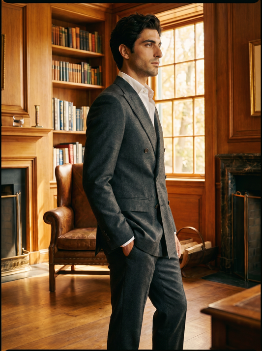 Gray Wool Double Breasted Suit — Custom Made to Measure - side view