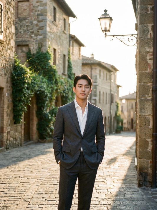 Gray Wool Groomsmen Suit — Custom Made to Measure - front view