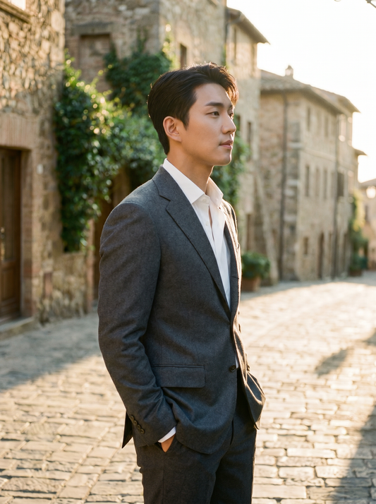 Gray Wool Groomsmen Suit — Custom Made to Measure - side view