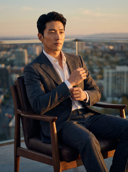 Gray Wool Suit — Custom Made to Measure - seated view