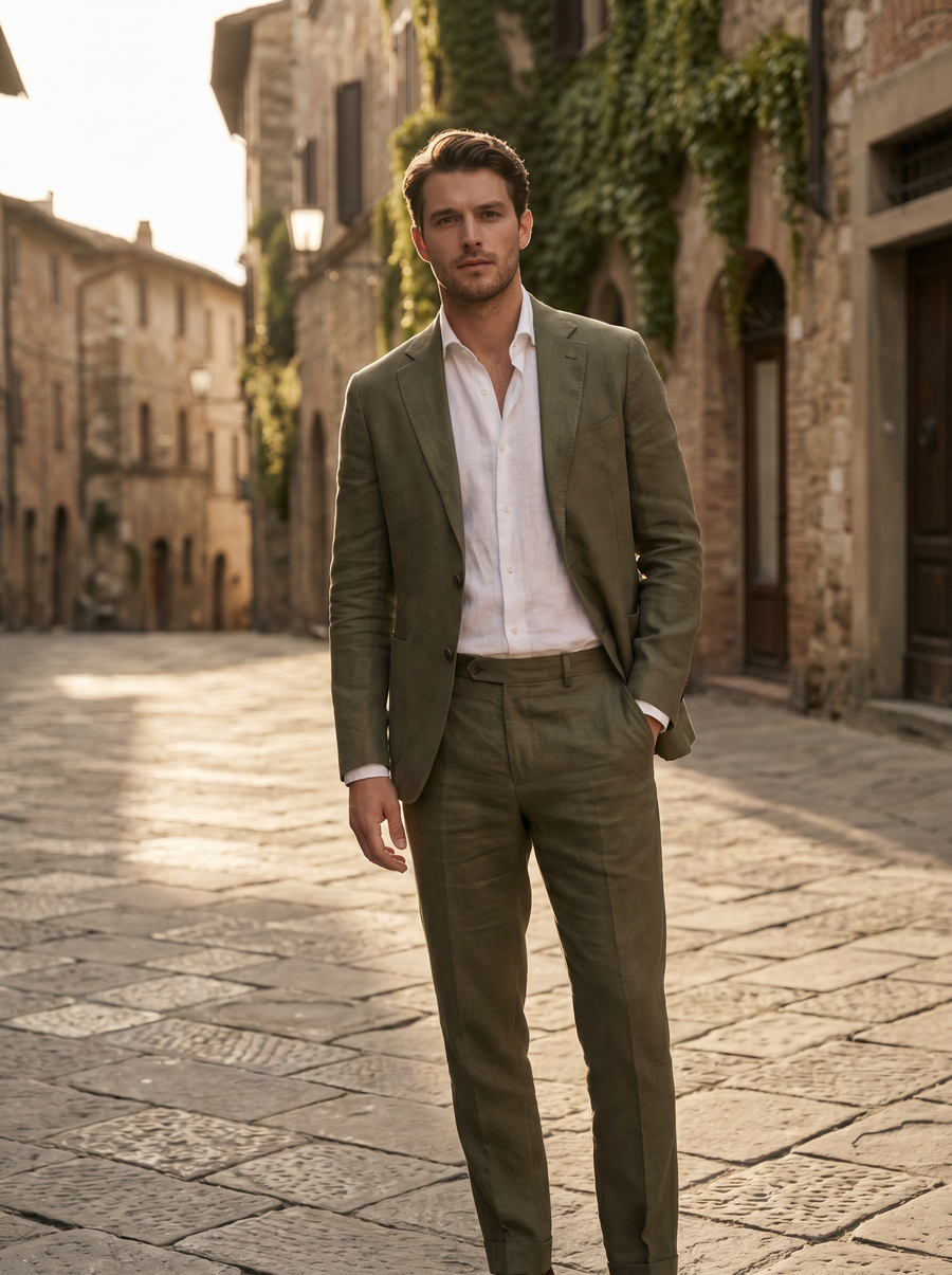 Green Linen Suit — Custom Made to Measure