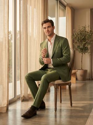Green Silk Blend Suit — Custom Made to Measure — 3