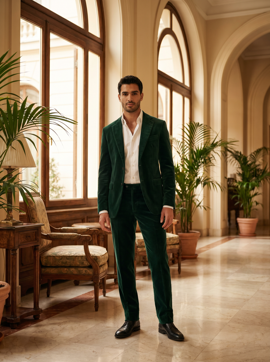 Green Velvet Groomsmen Suit — Custom Made to Measure