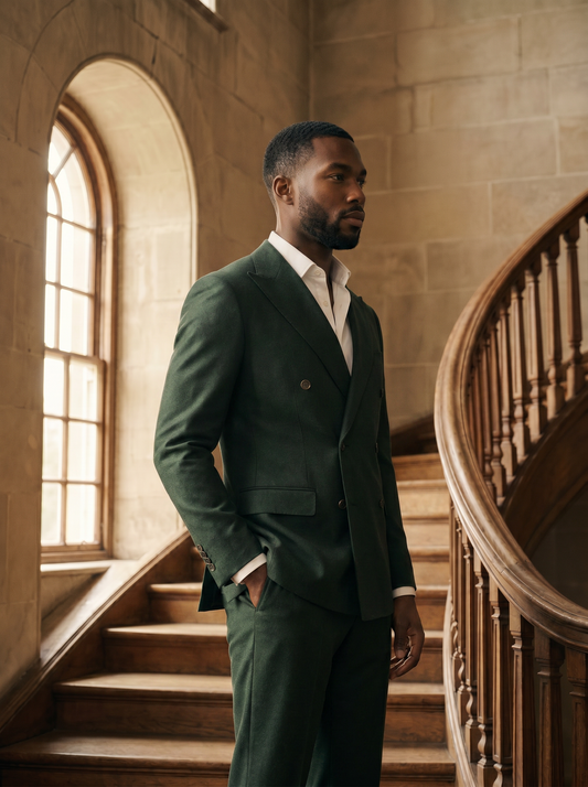 Green Wool Double Breasted Suit — Custom Made to Measure - side view