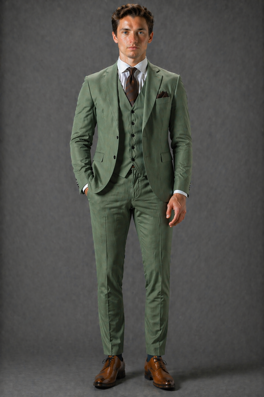 Green Cotton Slim Fit Suit — Custom Made to Measure
