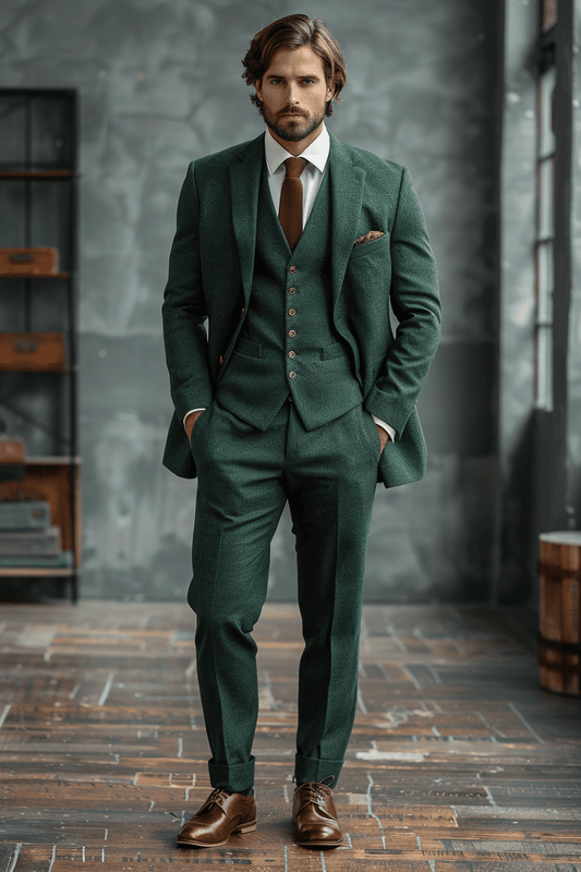 Green Wool Cocktail Party Suit — Custom Made to Measure