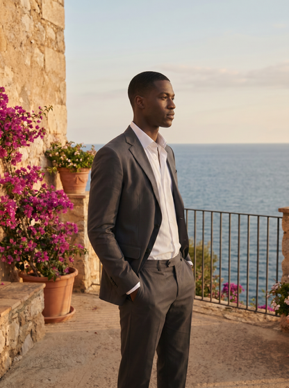 Grey Cotton Suit — Custom Made to Measure - side view