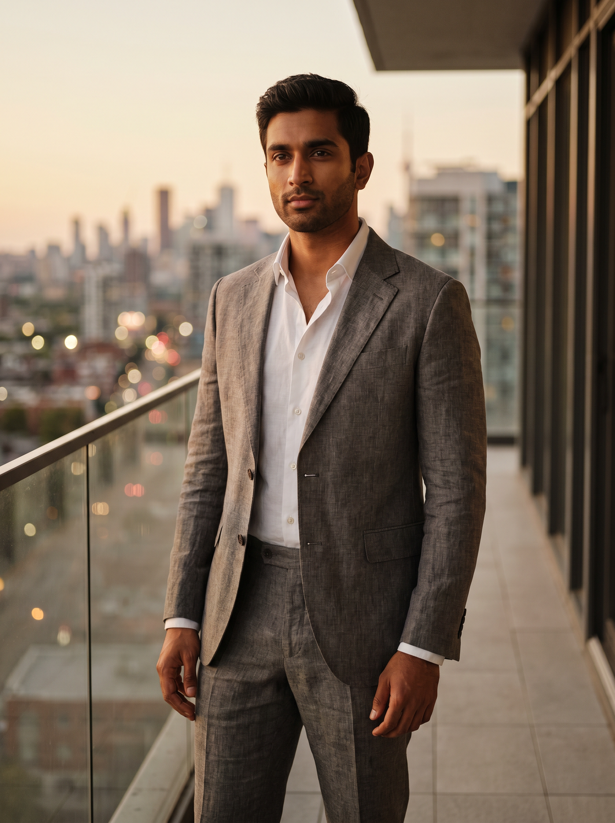 Grey Linen Groomsmen Suit — Custom Made to Measure - front view