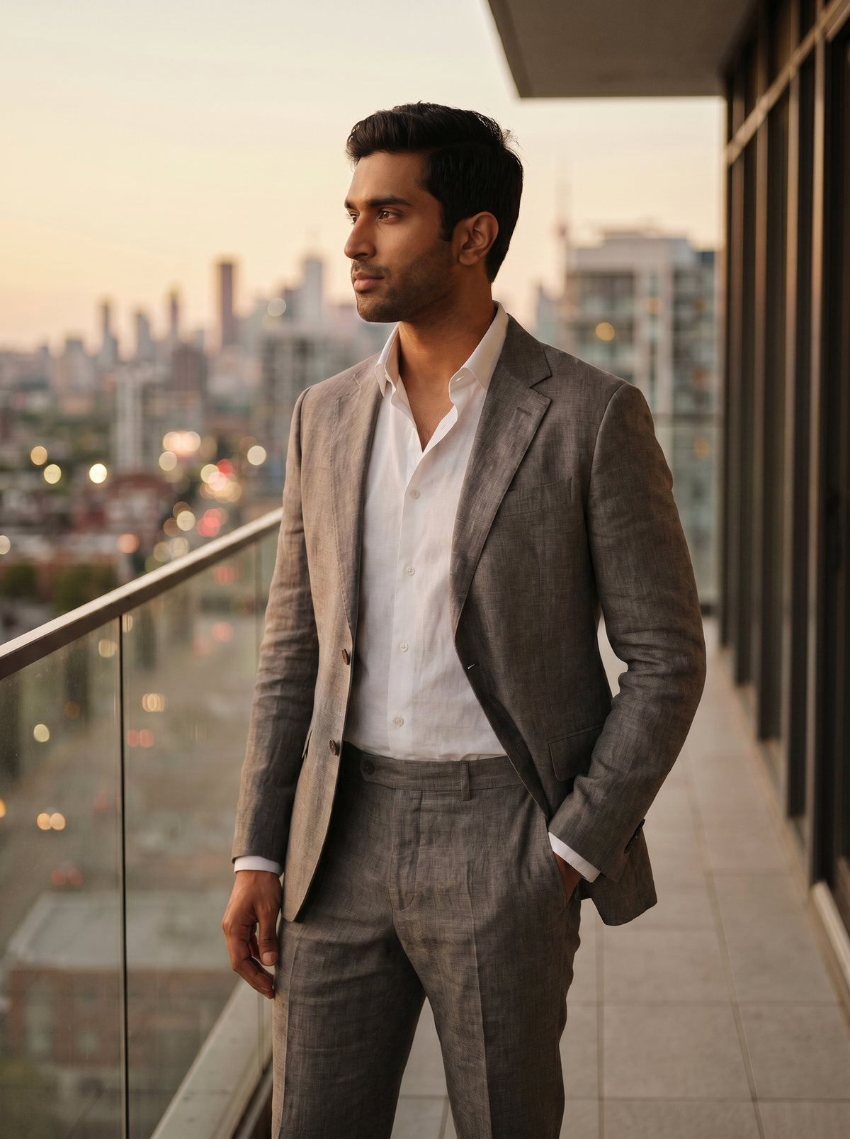 Grey Linen Groomsmen Suit — Custom Made to Measure - side view