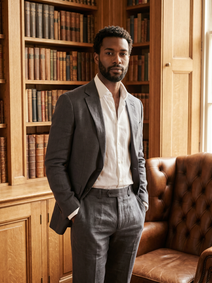 Grey Linen Suit — Custom Made to Measure - front view