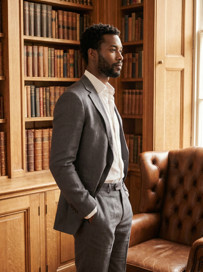 Grey Linen Suit — Custom Made to Measure - side view