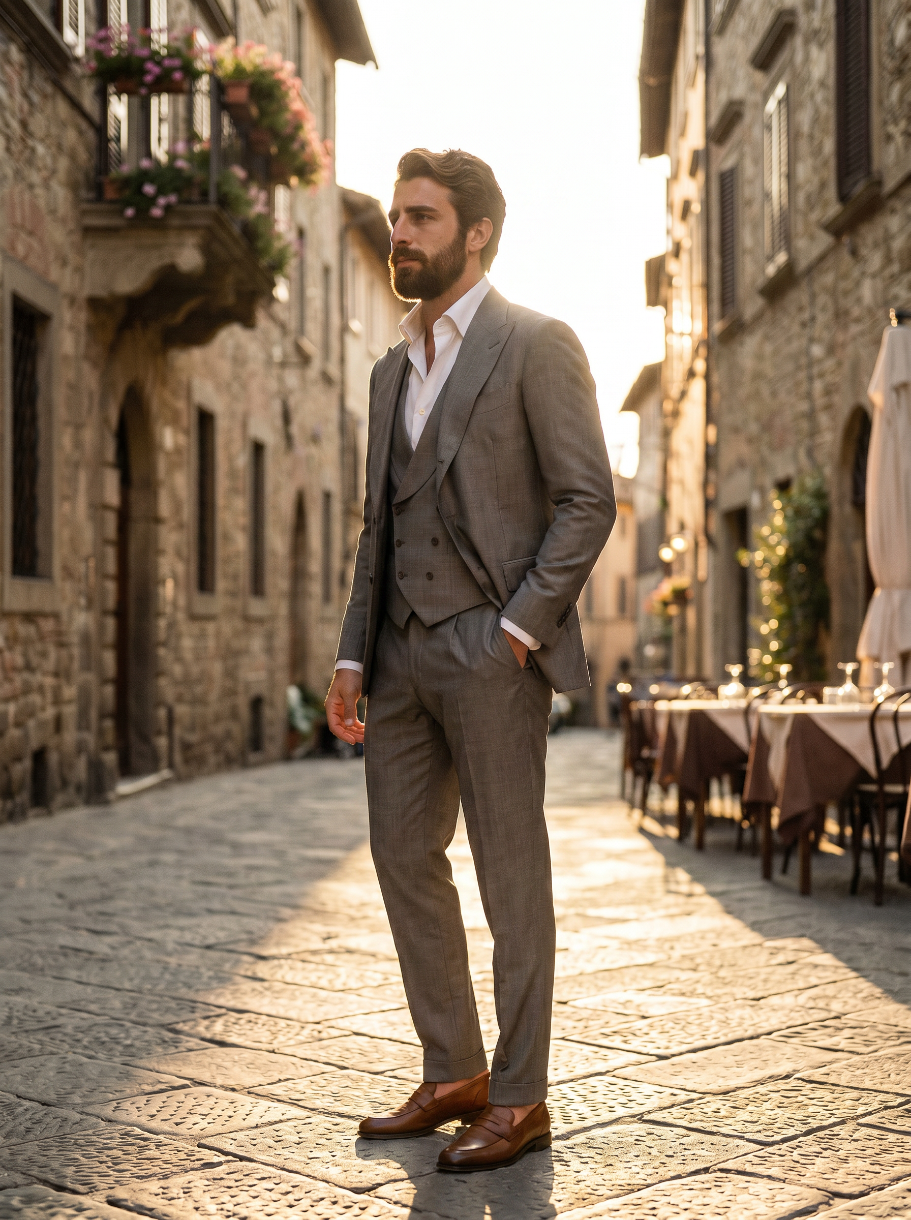 Grey Silk Blend 3-Piece Suit — Custom Made to Measure - side view