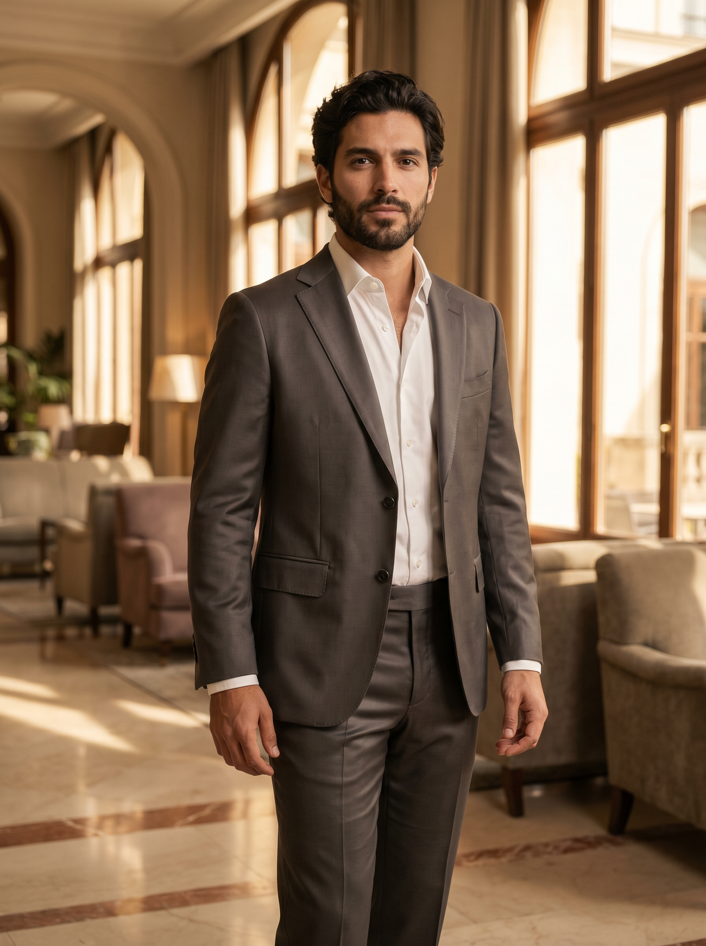Grey Silk Blend Suit — Custom Made to Measure - front view