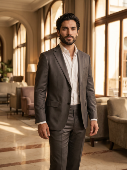 Grey Silk Blend Suit — Custom Made to Measure - front view