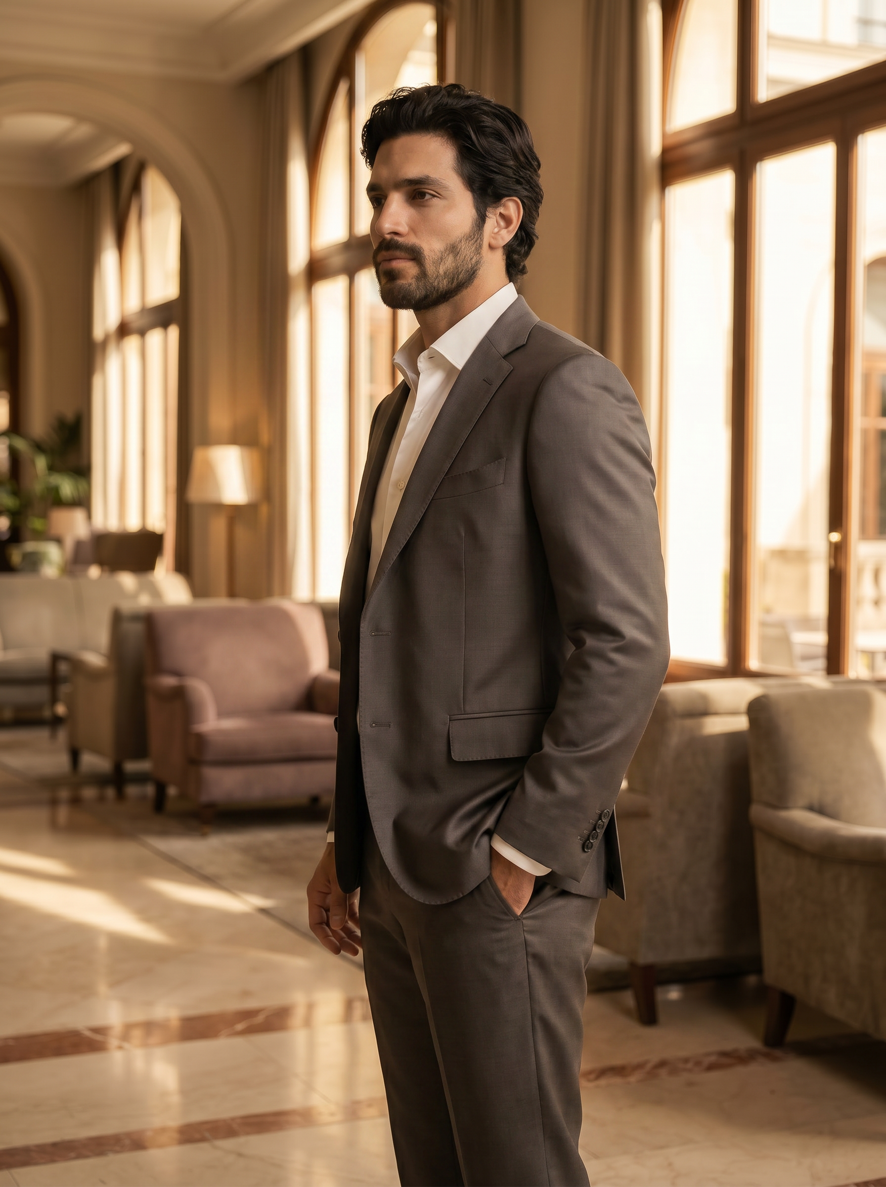 Grey Silk Blend Suit — Custom Made to Measure - side view
