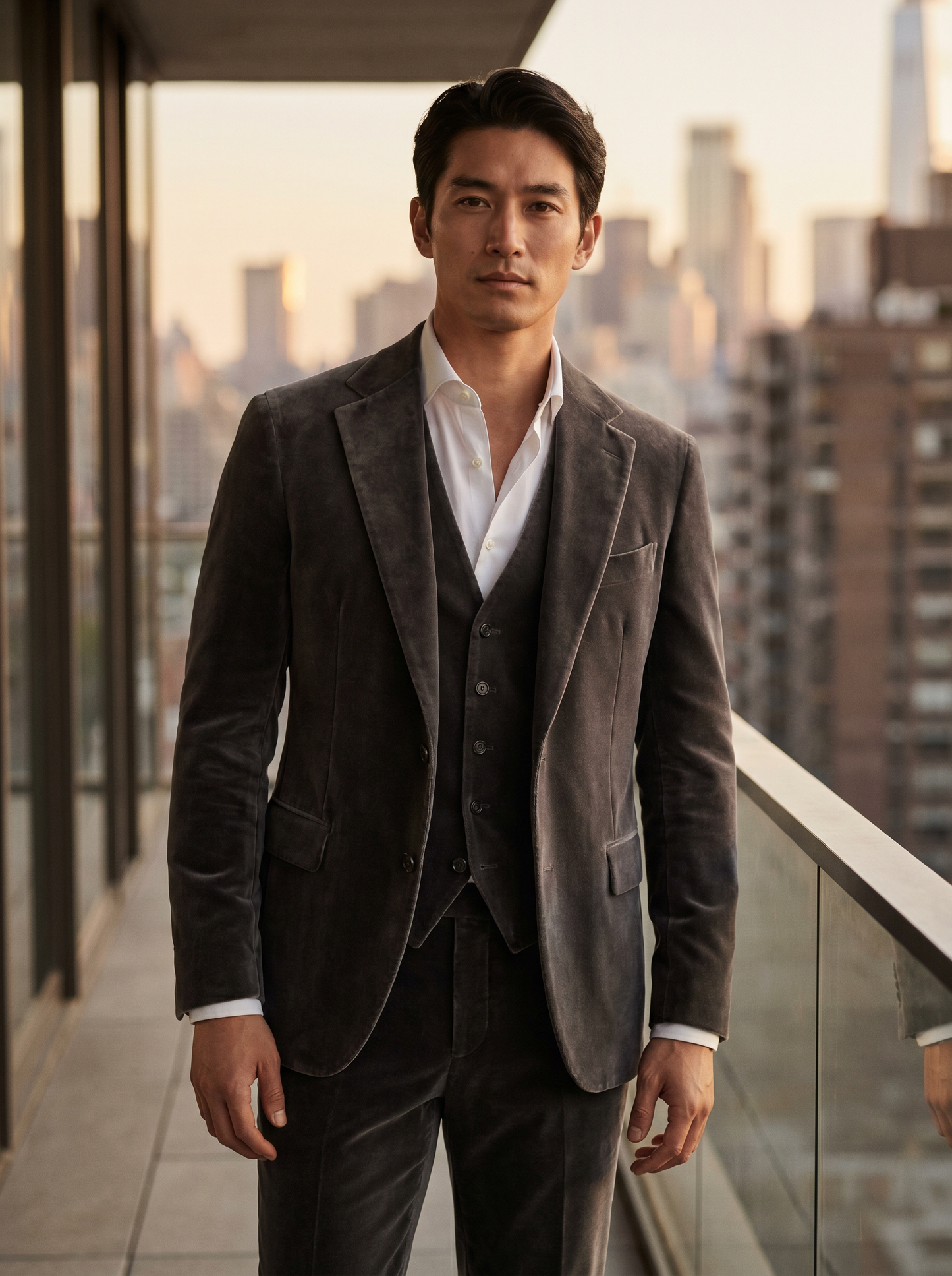 Grey Velvet 3-Piece Suit — Custom Made to Measure - front view