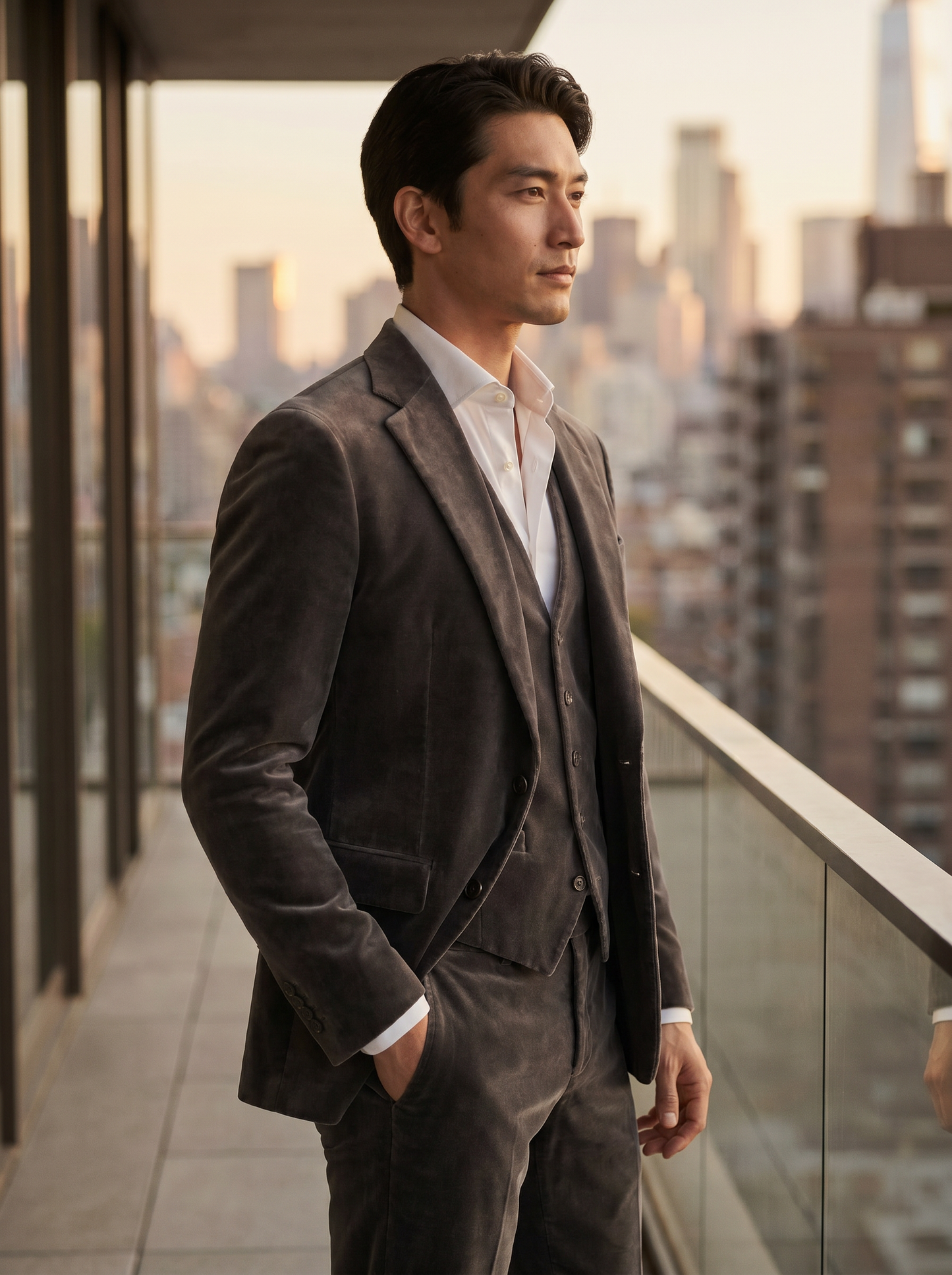 Grey Velvet 3-Piece Suit — Custom Made to Measure - side view