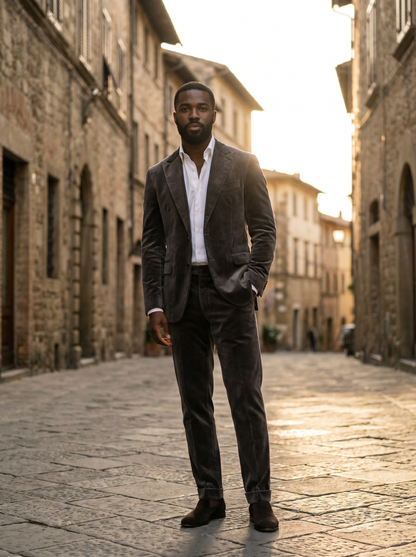 Grey Velvet Suit — Custom Made to Measure - front view