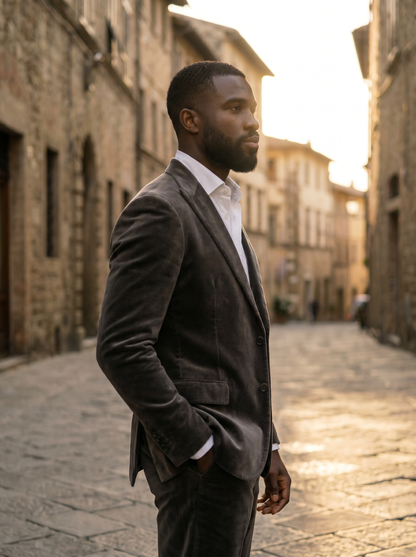 Grey Velvet Suit — Custom Made to Measure - side view