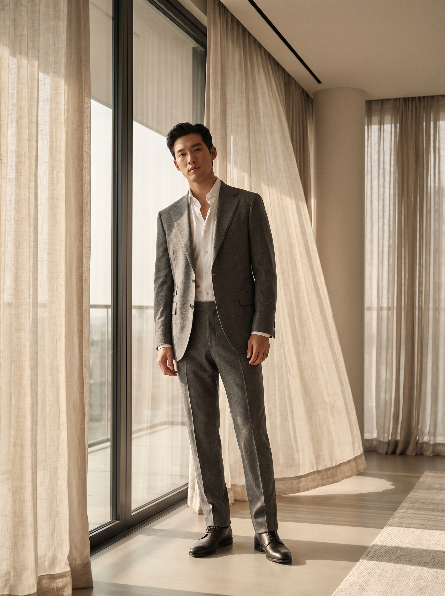 Grey Wool Business Suit — Custom Made to Measure - front view