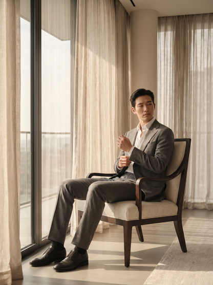 Grey Wool Business Suit — Custom Made to Measure - seated view