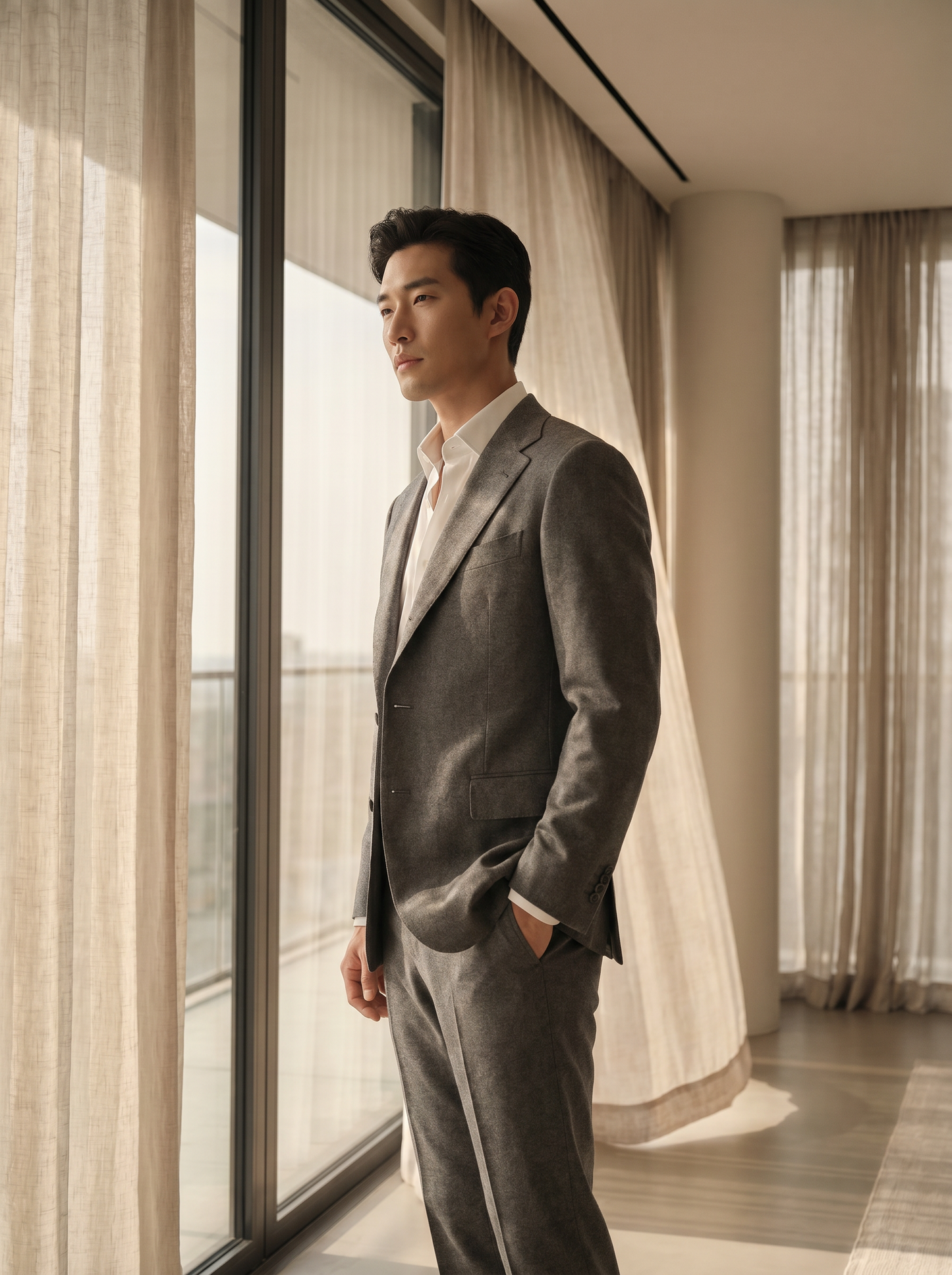 Grey Wool Business Suit — Custom Made to Measure - side view